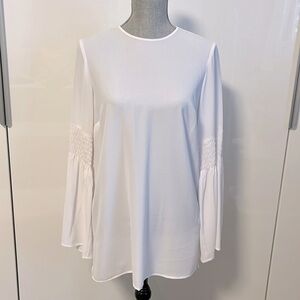 MICHAEL KORS NWOT Long Bell Smock Detail Sleeve White Blouse, Size M